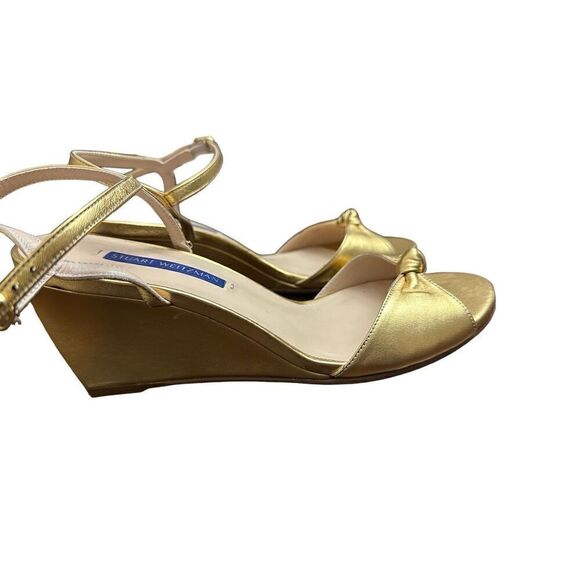 $425 STUART WEITZMAN GLORIA LEATHER WEDGE SANDAL PLATINO METALLIC  71/2 - Picture 3 of 10